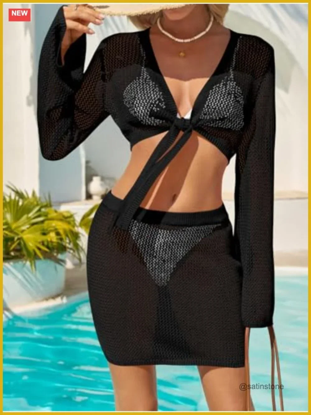 Crochet Swimsuit Coverup 2 Piece Crop Top Mini Skirt Set